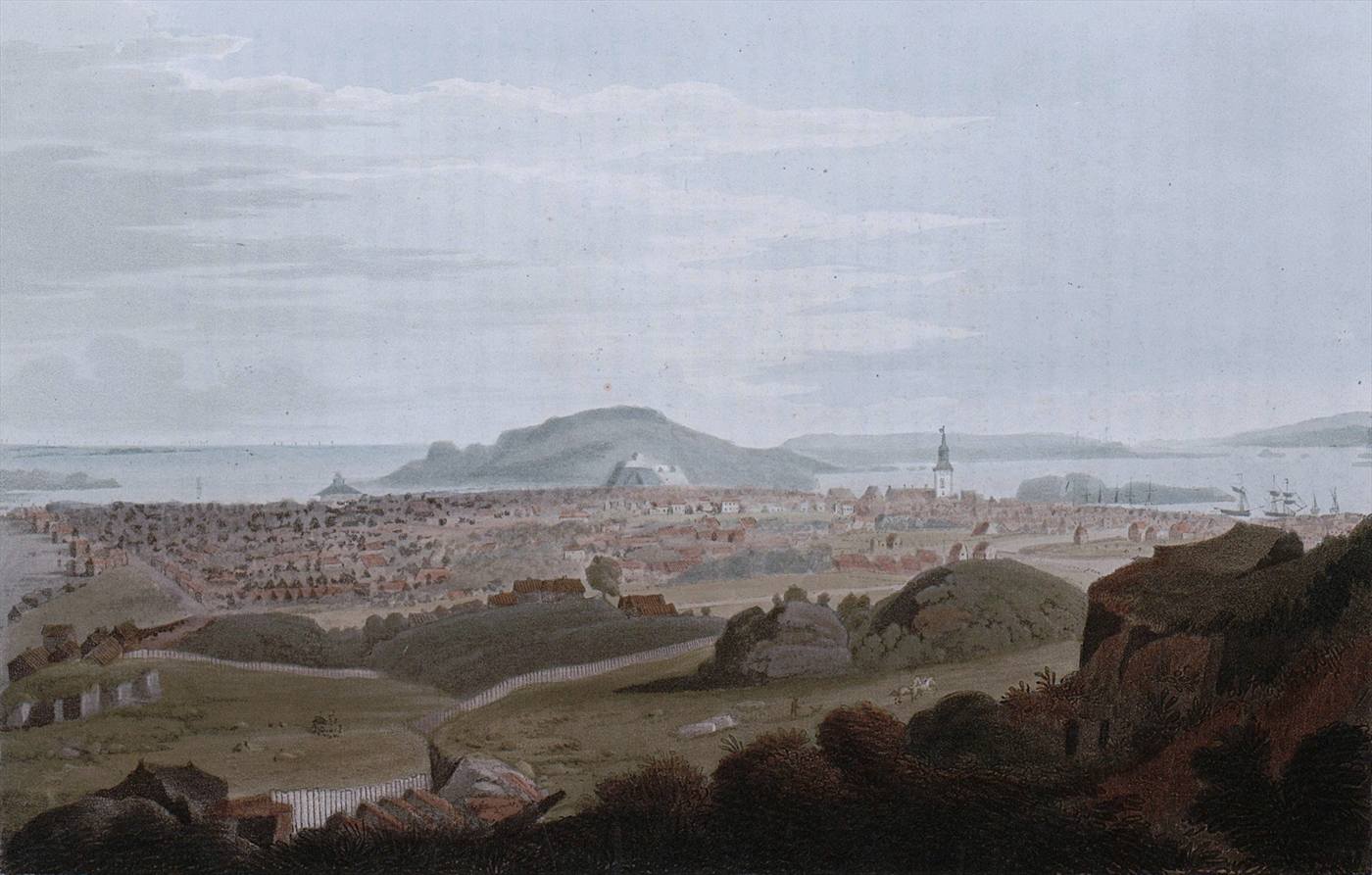Prospect of Christiansand drawn by John William Edy, about 1800
